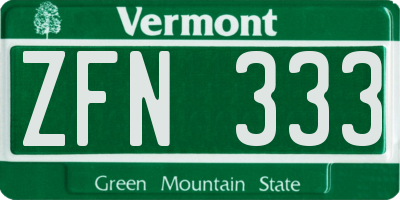 VT license plate ZFN333