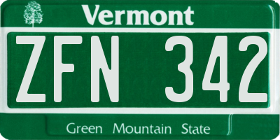 VT license plate ZFN342