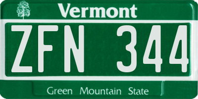 VT license plate ZFN344
