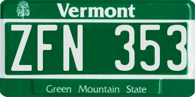 VT license plate ZFN353