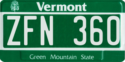 VT license plate ZFN360