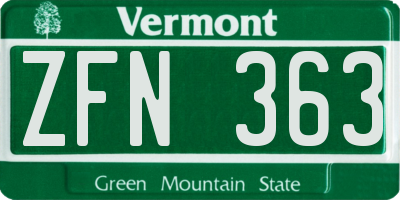 VT license plate ZFN363