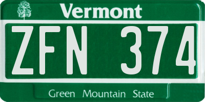 VT license plate ZFN374