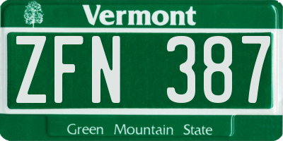 VT license plate ZFN387