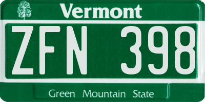 VT license plate ZFN398