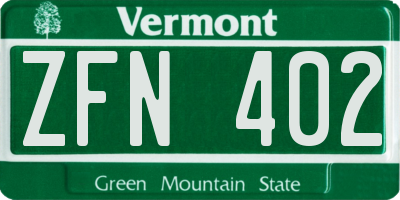 VT license plate ZFN402