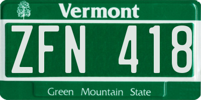 VT license plate ZFN418