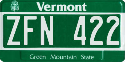 VT license plate ZFN422