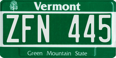 VT license plate ZFN445