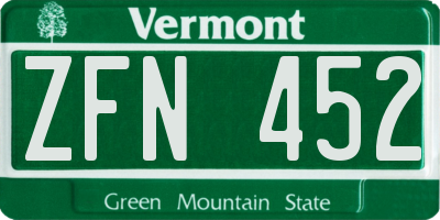 VT license plate ZFN452