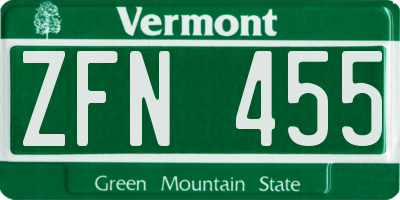 VT license plate ZFN455