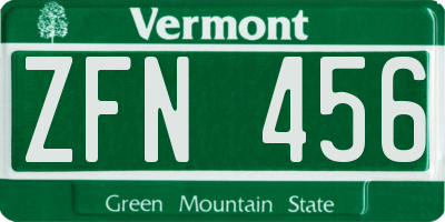 VT license plate ZFN456