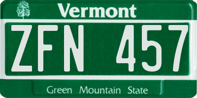 VT license plate ZFN457