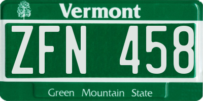 VT license plate ZFN458