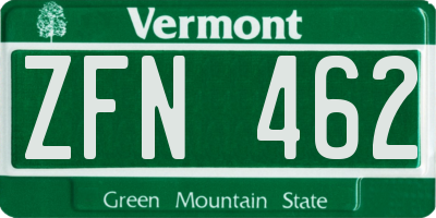 VT license plate ZFN462