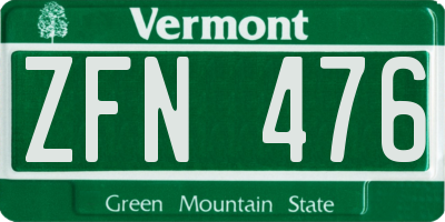 VT license plate ZFN476