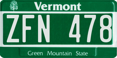 VT license plate ZFN478
