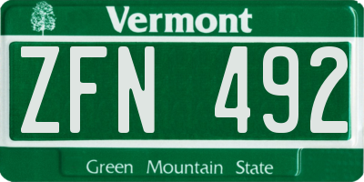 VT license plate ZFN492