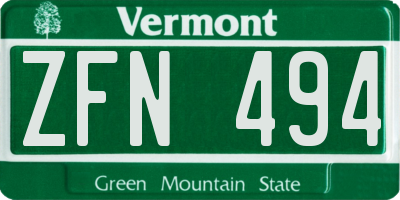 VT license plate ZFN494