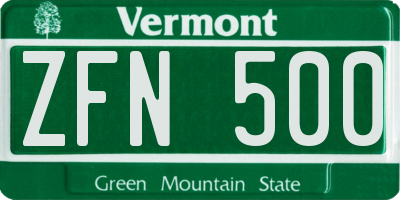 VT license plate ZFN500