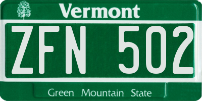 VT license plate ZFN502