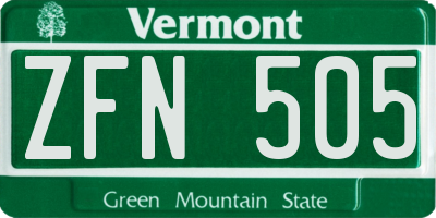 VT license plate ZFN505