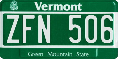 VT license plate ZFN506