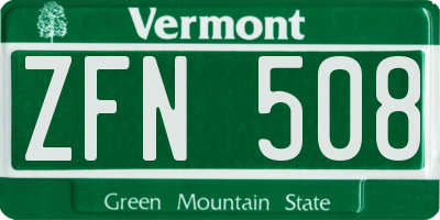 VT license plate ZFN508