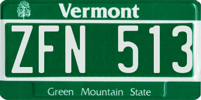 VT license plate ZFN513