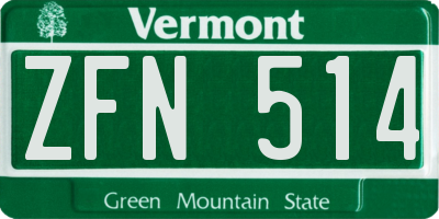 VT license plate ZFN514