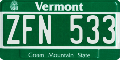 VT license plate ZFN533