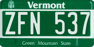 VT license plate ZFN537
