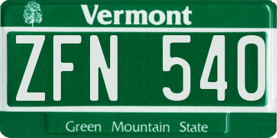 VT license plate ZFN540