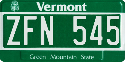 VT license plate ZFN545
