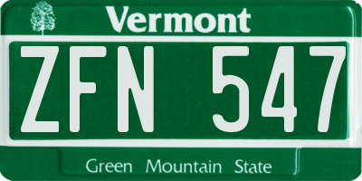 VT license plate ZFN547
