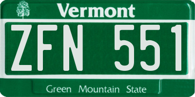 VT license plate ZFN551