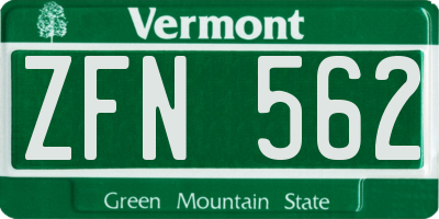 VT license plate ZFN562