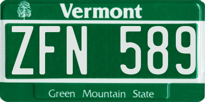 VT license plate ZFN589