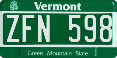 VT license plate ZFN598
