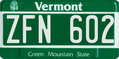 VT license plate ZFN602