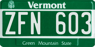 VT license plate ZFN603