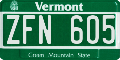 VT license plate ZFN605