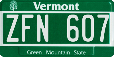 VT license plate ZFN607