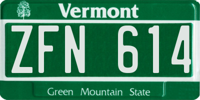 VT license plate ZFN614