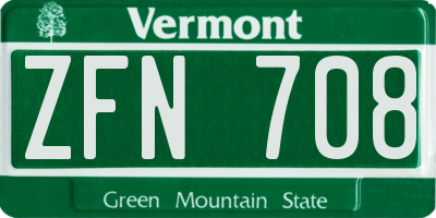 VT license plate ZFN708