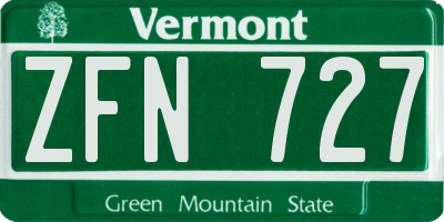VT license plate ZFN727