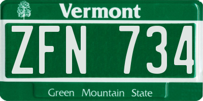 VT license plate ZFN734