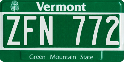 VT license plate ZFN772