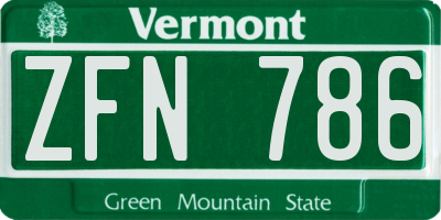 VT license plate ZFN786