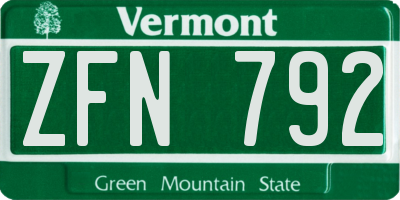 VT license plate ZFN792